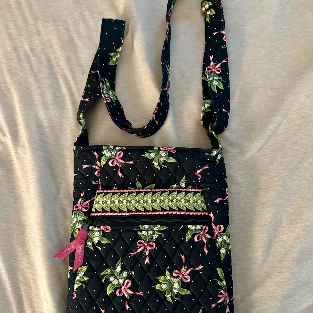 Vera Bradley Black and Pink Crossbody Bag with Floral Design